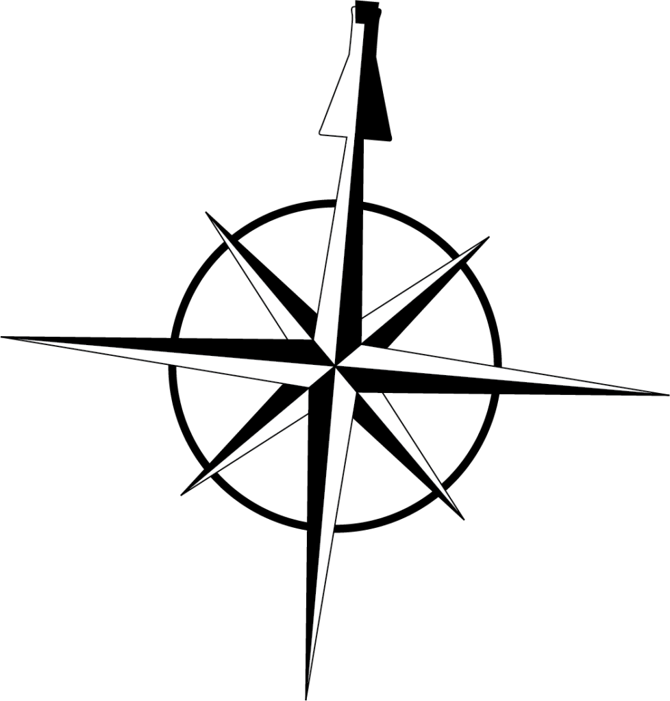 Compass rose with an Erlenmeyer flask as the North arrow.  